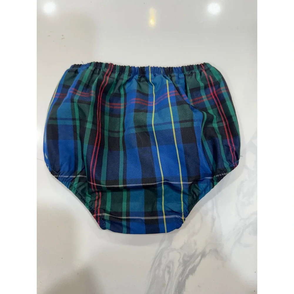 Ralph Lauren Baby Bloomers Diaper Cover Plaid Holiday 6M Blue Green NWT